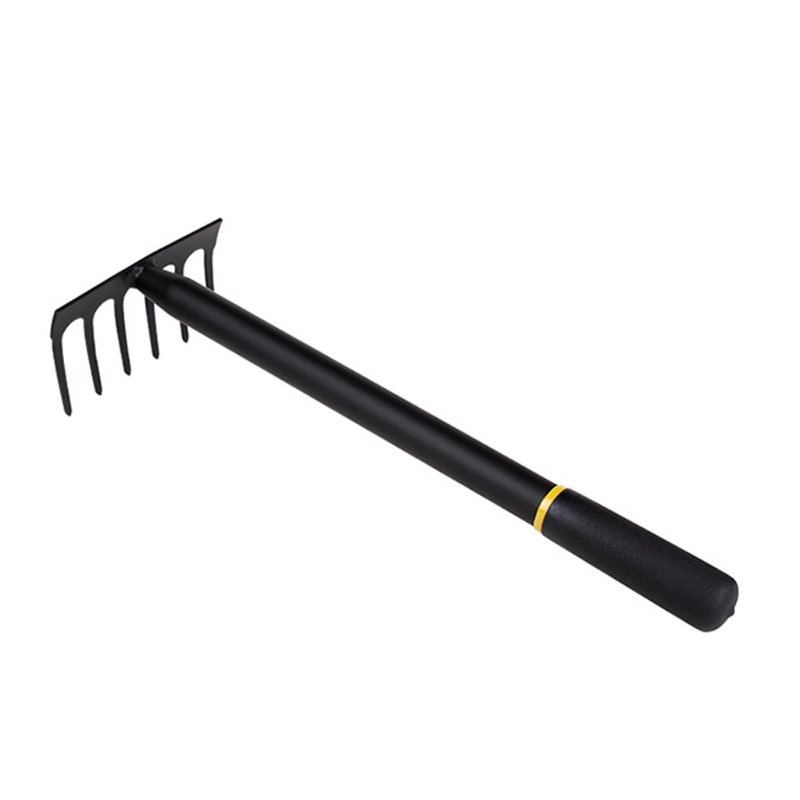 50LB Schwarz Mangan Stahl 6 Zinken Metall Sharp Garten Grubber Rake Garten Hand Rake Set