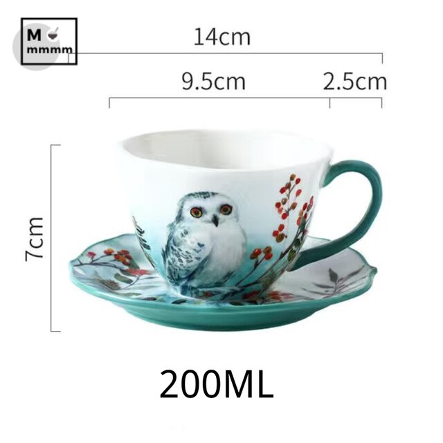 Keramik Becher Mit Untertassen Set Bts Tasse Original Frühstück Tassen Espresso Tasse Wald Tiere Tassen Kaffee Tassen Set Mit Dessert platte: D-200ML