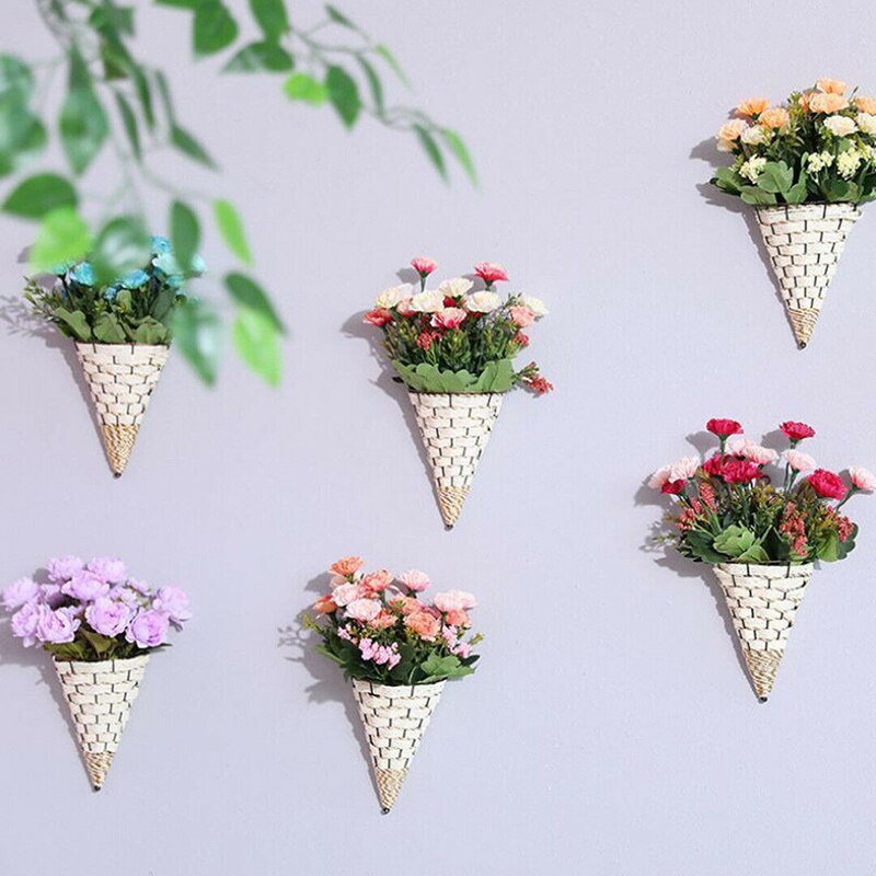 Rattan cone-shaped flower basket wall-mounted hand-woven country style for home garden decoration RT99