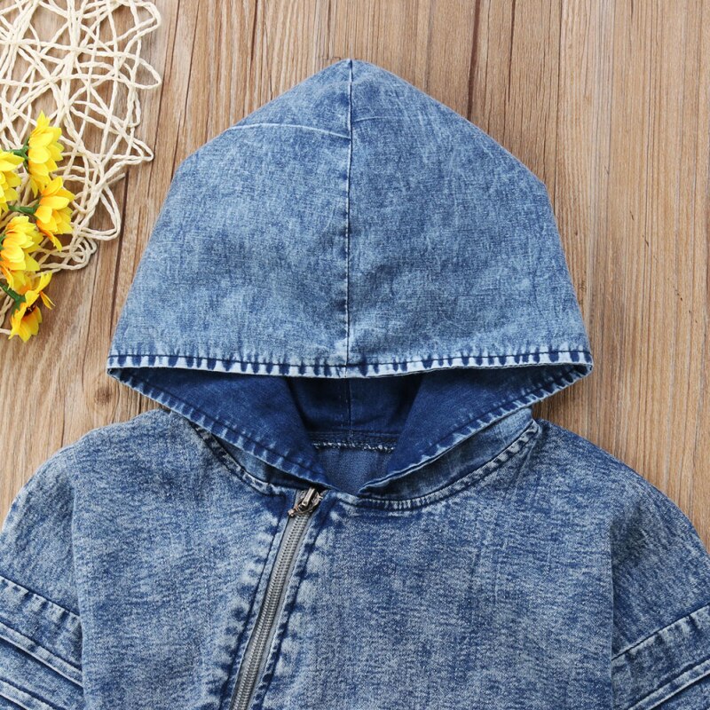 0-3Y Toddler Baby Boys Casual Romper Clothes Long Sleeve Zipper Denim Blue Hooded Solid Jumpsuits Outfit Autumn Winter