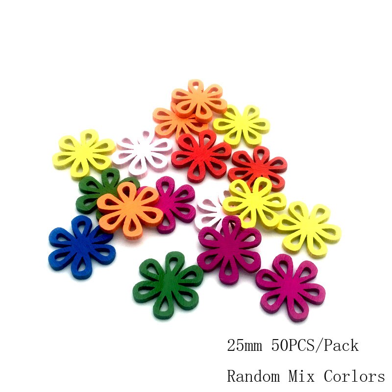 Vêtements de couture pour enfants, 50 pièces, 2/4 trous, boutons mixtes en bois, accessoires multicolores, forme mixte Animal/fleur, bricolage, Scrapbooking13-25mm: SC208  25mm