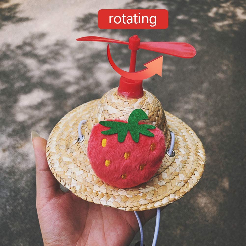 LVTUBANLV Adjustable Cute Mini Pet Sombrero Dog Straw Hat Cat Woven Hat Puppy Sun Bucket Cap for Small Dogs Puppy Cats Supplies: Strawberry / 20CM