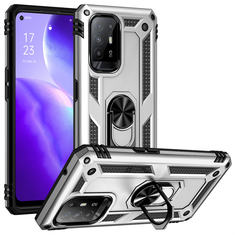 Funda de teléfono A prueba de golpes para OPPO A94 5G, carcasa trasera de PC dura con anillo de soporte magnético para coche Reno 5Z 5 Z Reno5Z A 94 Oppoa94: Aluminio / Azul
