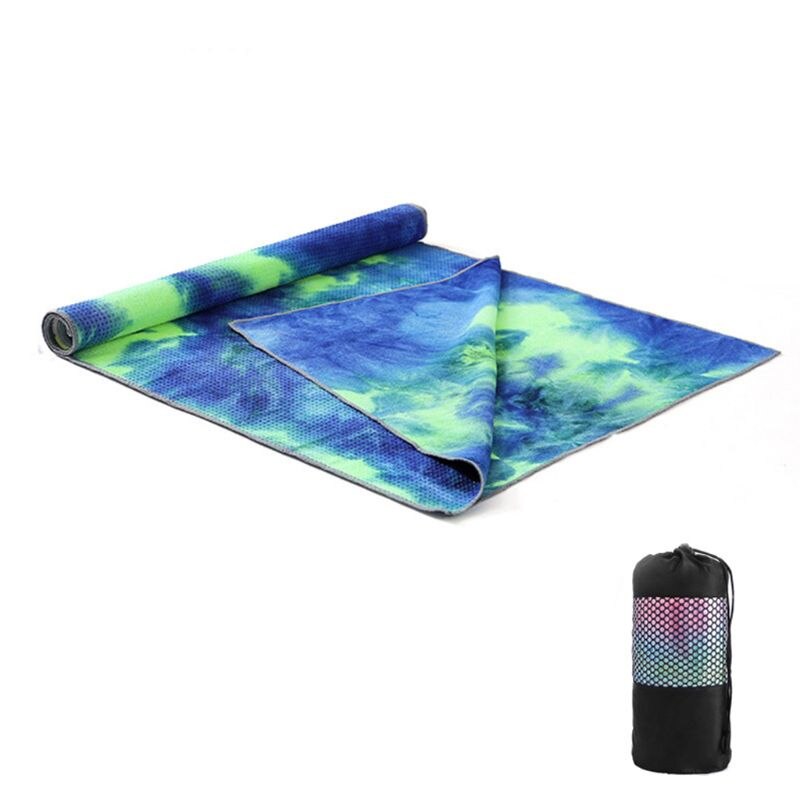 Tie-dye yoga håndklæde svedabsorberende skridsikker fitnessmåtte tæppe med bærepose: E