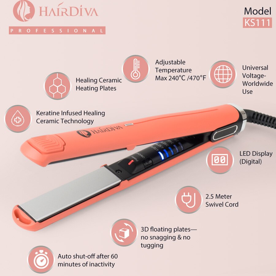 HairDiva 240C 470F planchas de pelo con queratina plancha de pelo 43/5000 Placas calefactoras nanocerámicas de calentamiento instantáneo