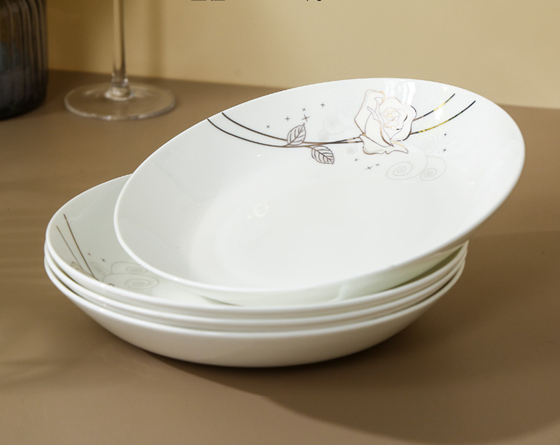 4pcs set, 8 inch, bone china dinner plates, golden rose, porcelain plates for food, ceramic dishes for serving, dinner plate set