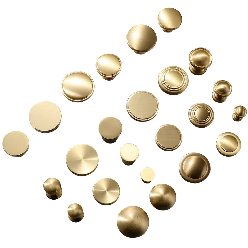Brass Furniture Handles for Cabinets and Drawers Golden Bright Round Brushed Nordic Luxury Wardrobe Dresser Pull Door Knobs