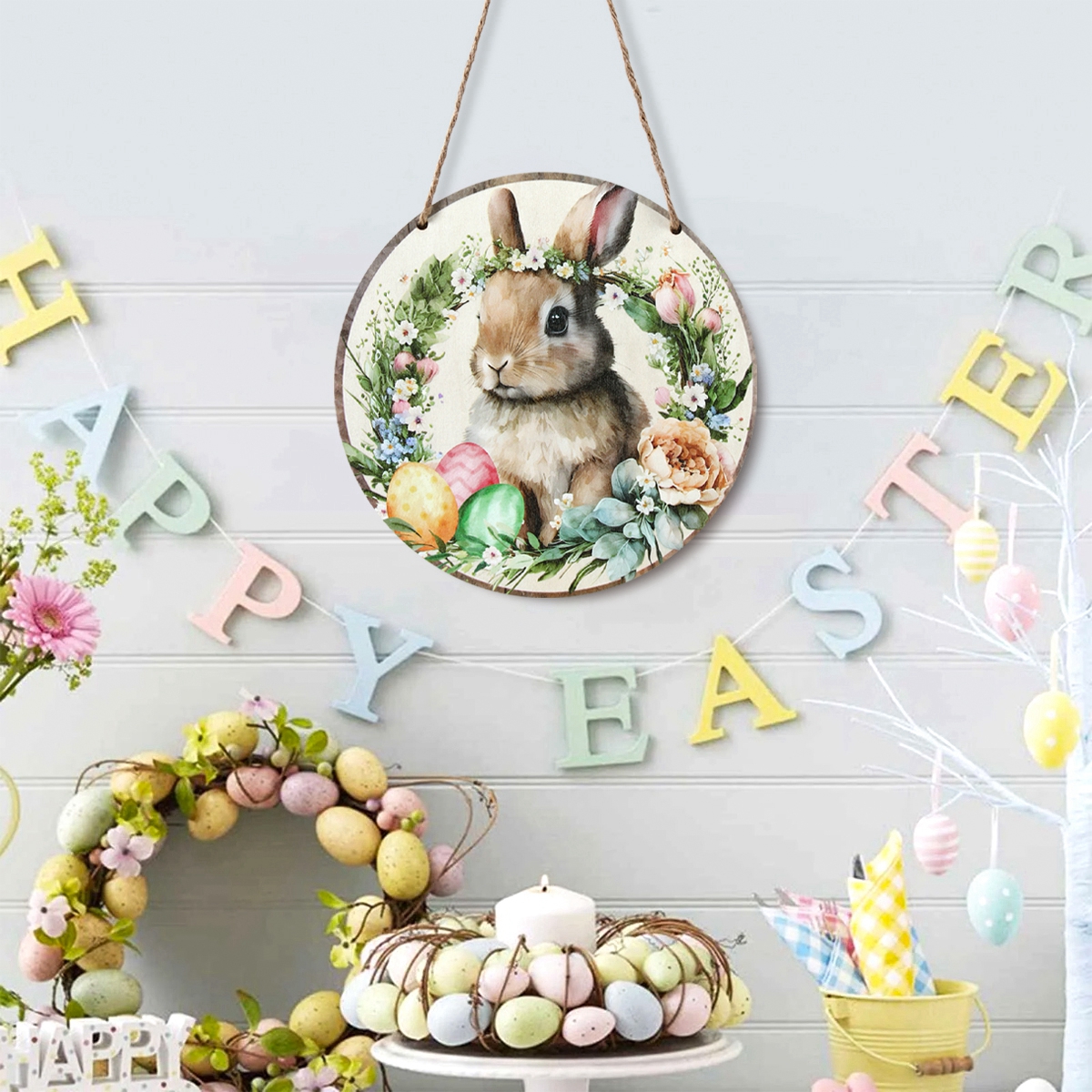 Panneau de porte en bois lapin de Pâques, Hello Welcome, Lapin de Pâques, Carotte, Plaque, Face Pendant, Joyeuses Pâques, Décor de fête, 2025
