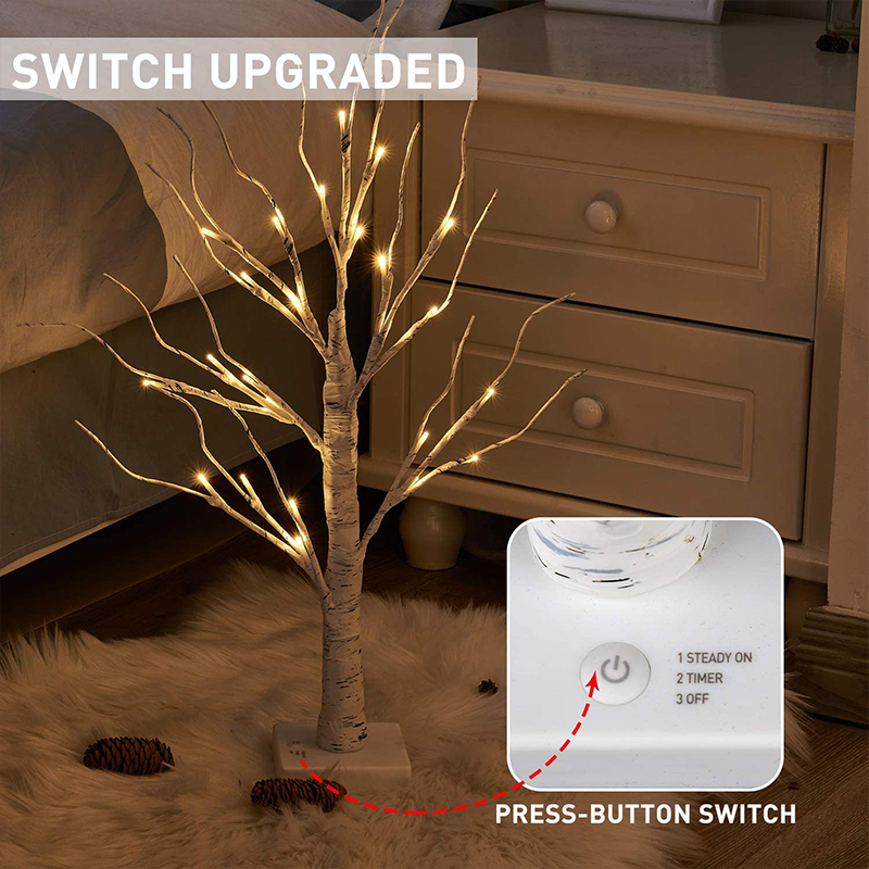 Easter Decor 2FT Easter Egg Floral Birch Tree Lights with Timer Centerpiece Decoration Tabletop for Easter Home Wedding