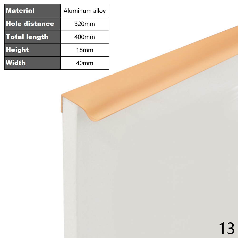 Goud Zwart Verborgen Kast Trekt Aluminium Keukenkastje Schuifladegrepen Knoppen Handvat Slaapkamer Hardware 8-40Cm: Gold-40cm