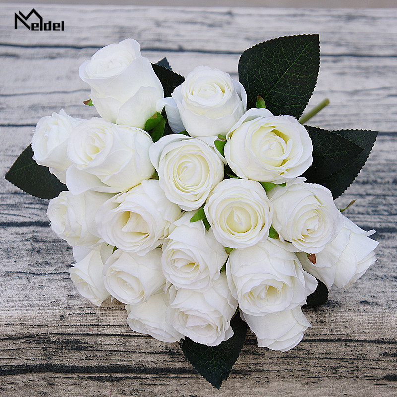 18 hoveder kunstige roser blomsterbuket små silke roser bryllup brude buket diy hjemmekontor bord blød dekor silke blomster