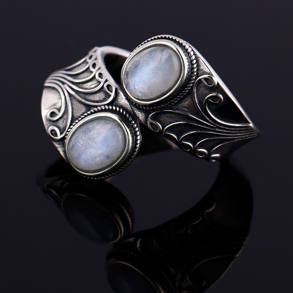 925 sterling silver natural moonstone rings for men and women, creative elegant jewelry, party birthday accessories