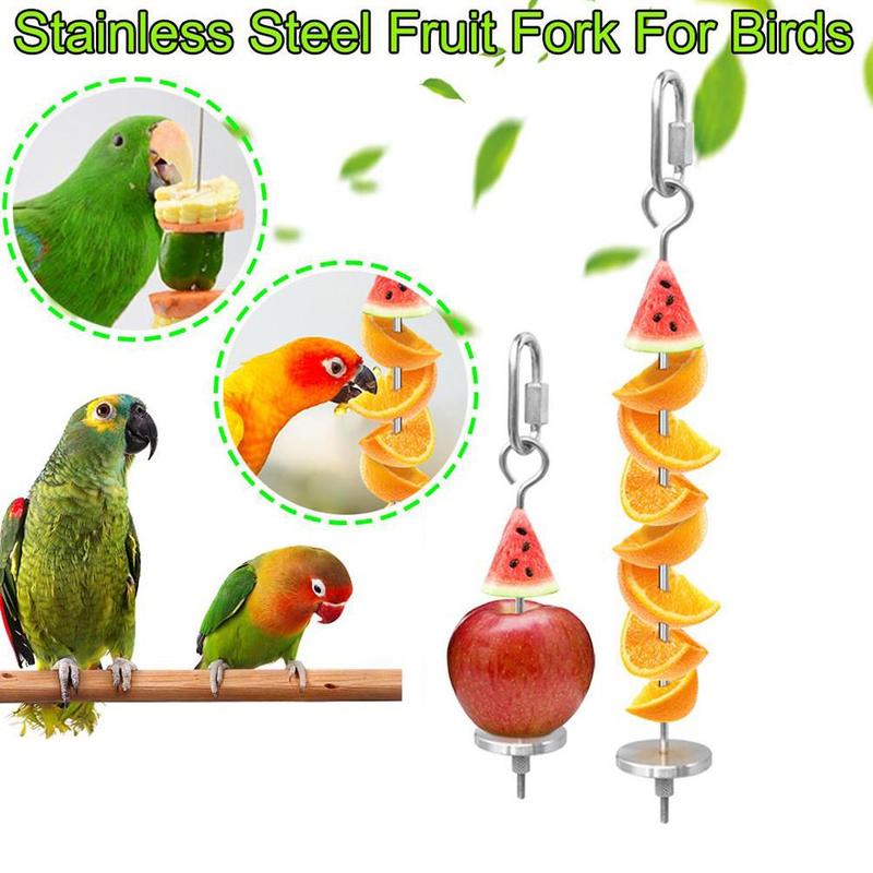 12cm 20cm Stainless SteelSmall Parrot Toy Meat Food Holder Stick Fruit Skewer Bird Treating Tool Bird Cage Accessories Supplies