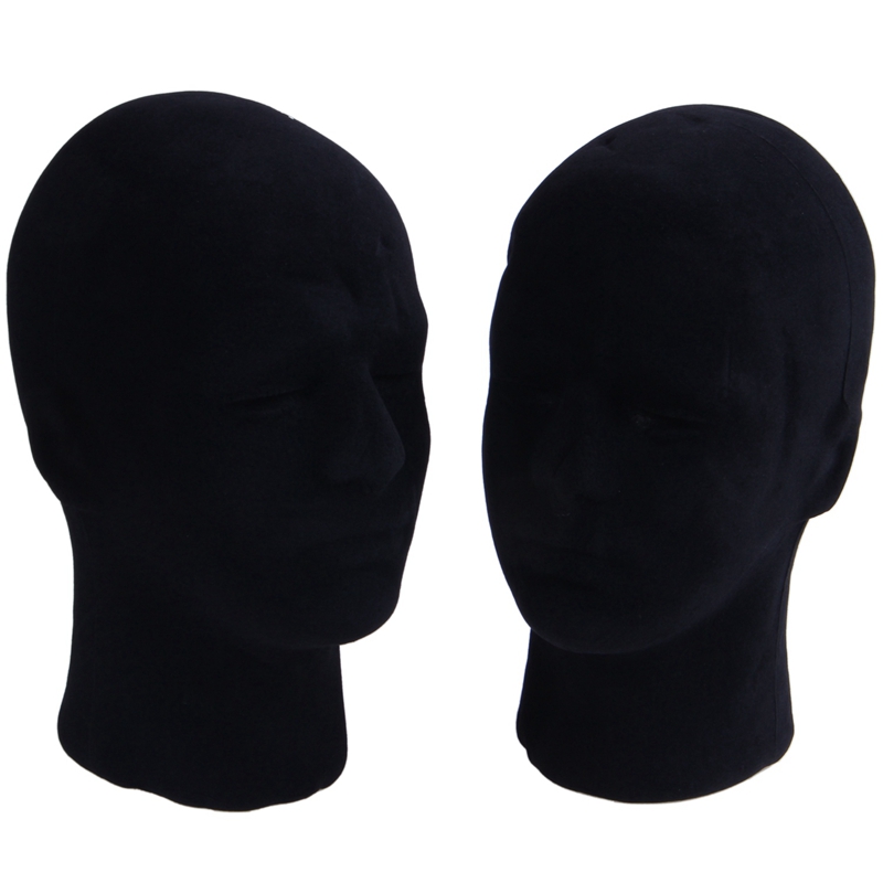 Polystyrène noir mousse hommes modèle Mannequin tête factice Stand magasin affichage chapeau, 2 x noir