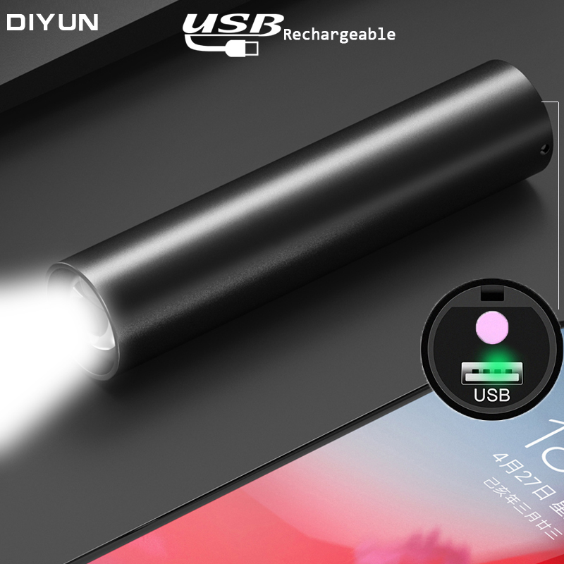 USB Oplaadbare Mini LED Zaklamp Ingebouwde batterij 3 Verlichting Modus WaterproofTorch Stijlvolle Draagbare Pak voor Night Verlichting