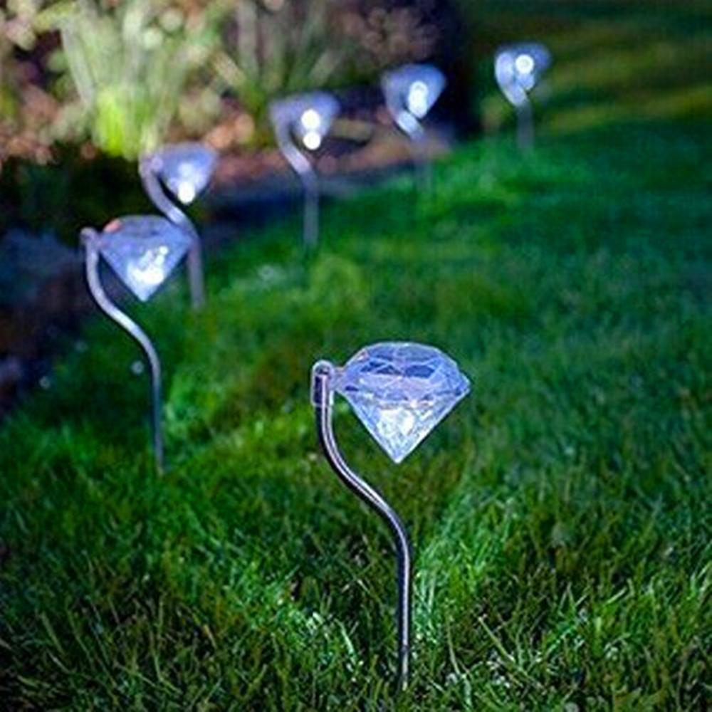 4 stk led solcellelampe havelamper udendørs vandtæt græsplæne lampe farverige diamanter gårdsplads deco lys til sti blomsterpotte sti