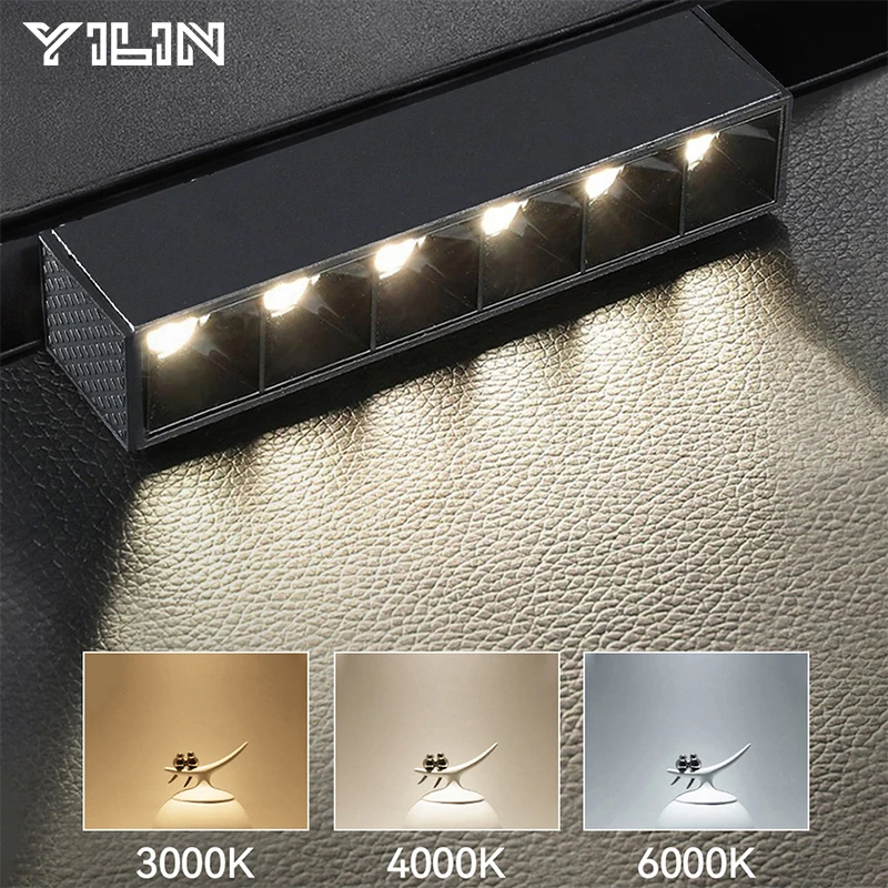 Lampada da binario magnetica a LED incorporata 48V COB Faretto lineare Lampada da soffitto per binario Soggiorno senza luci principali Lampade a griglia di illuminazione