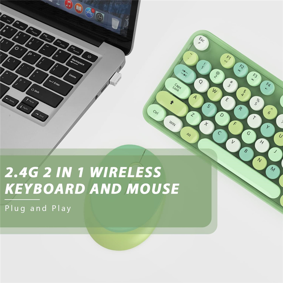 Trådløst usb-tastatur og mus med runde smakebit, ergonomisk sett med tastatur og mus i full størrelse til mac vinduer-bærbar pc