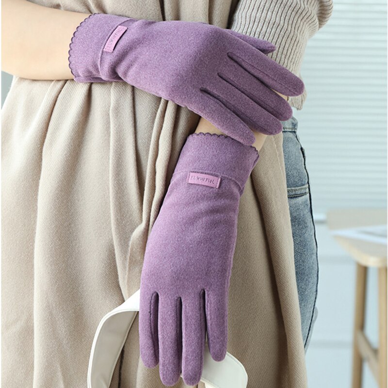 Grace Lady Gloves Women Winter Vintage Touch Screen Warm Windproof Cycling Driving Full Finger Glove Mittens G058