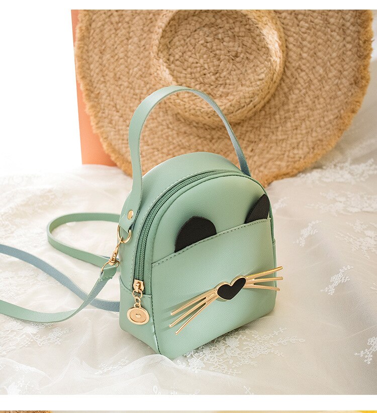 Cat students daily small backpack spring and summer Korean version of the shoulder messenger bag mobile phone bag XW-3063: green