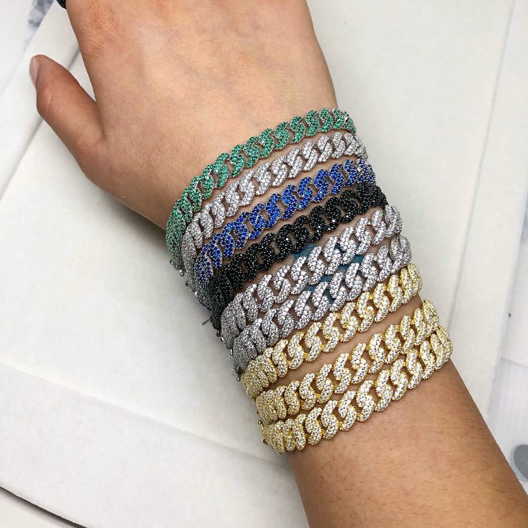 Micro pavé bling 5A zircon cubique cz hip hop glacé bling cubain lien chaîne bracelet pour femmes bijoux de charme