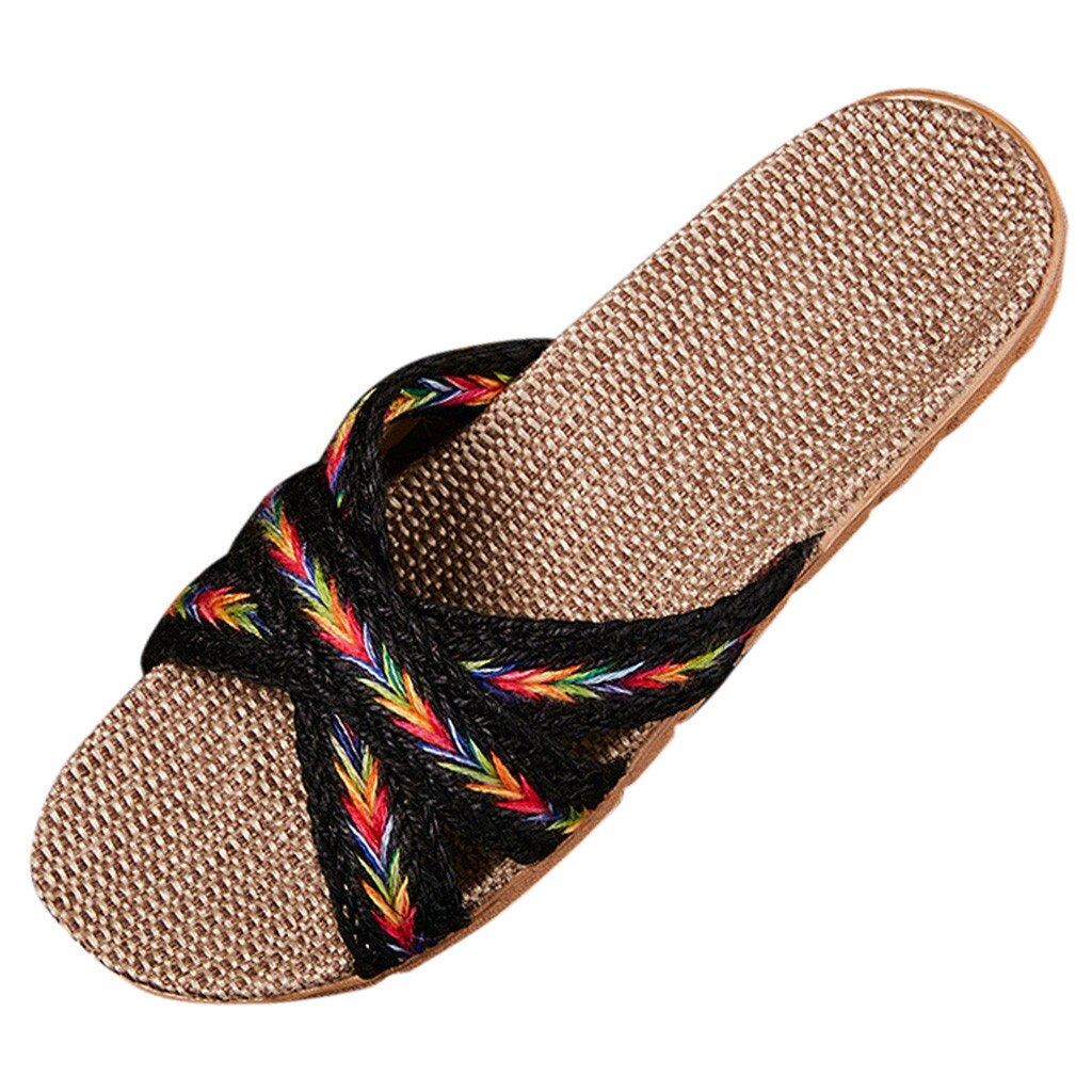 Zomer Platte Open Teen Slippers Slippers Vrouwen Mannen Thuis Zomer Kruis Riem Dames Casual Schoenen Linnen Slippers: MULTI / 39
