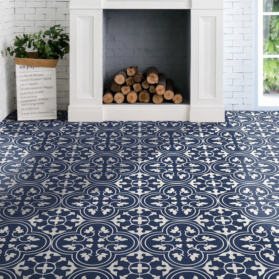 Moroccan Dark Grey Vinyl Floor Tile Sticker Panel Peel and Stick Decal Vinyl Floor Tile Sticker Floor decals Carreaux de Ciment