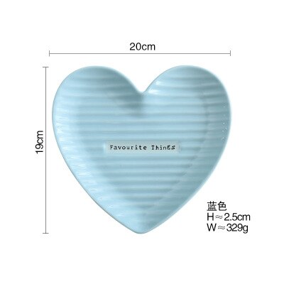 Plato de porcelana con forma de corazón, plato de cerámica para joyería, plato para pastel, postre, aperitivo, bandeja decorativa, decoración de mesa, juego de vajilla: Gran azul