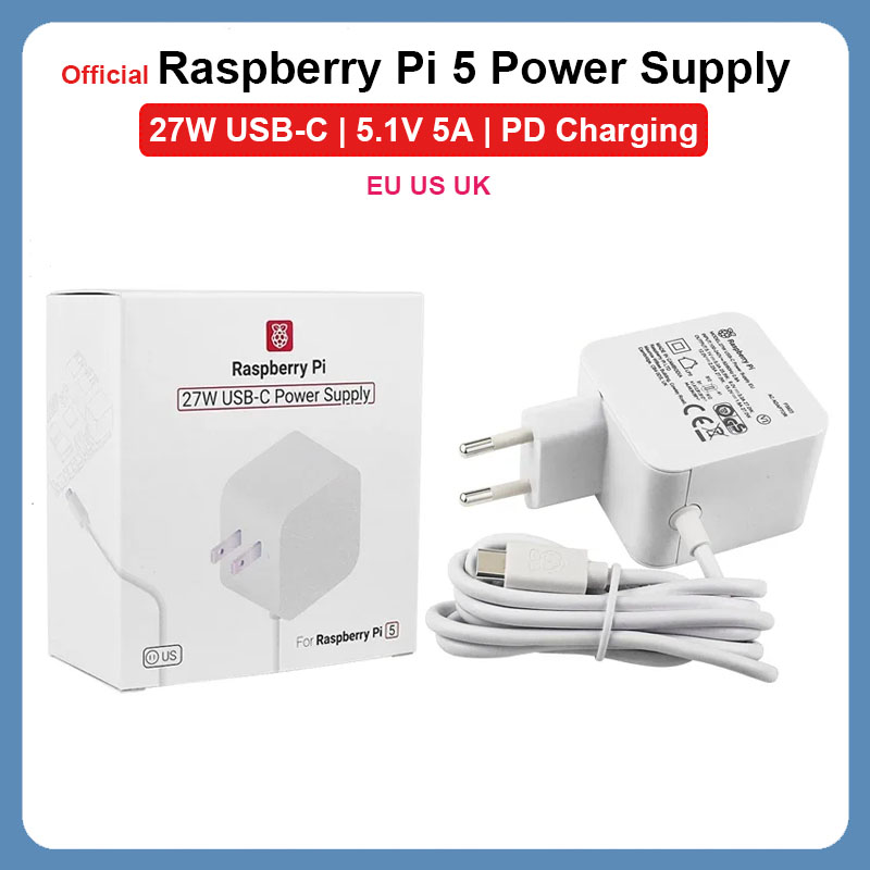 Officiële Raspberry Pi 5 27W USB-C Voeding 5.1V 5a USB-C Pd Opladen Eu Us Uk Stekker Adapter Voor Raspberry Pi 5