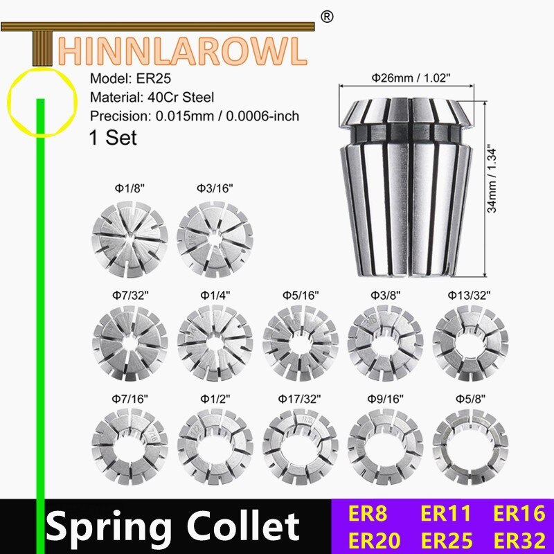 Spring Collet Precision Collet Chuck Set ER8 ER16 ER20 ER25 ER32 ER40 For CNC Engraving Machine Milling Lathe Tool Holder