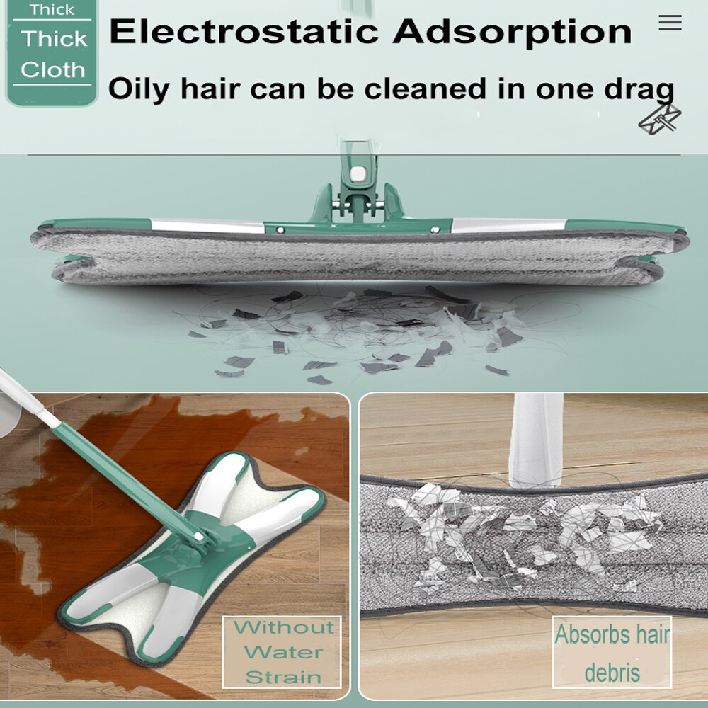 Knijp dweil uitwringen Hand gratis wassen Vloer 3 Rag Vervangbare microvezeldoek voor reiniging Nat droog Gebruik 360 ° rotatie dweil