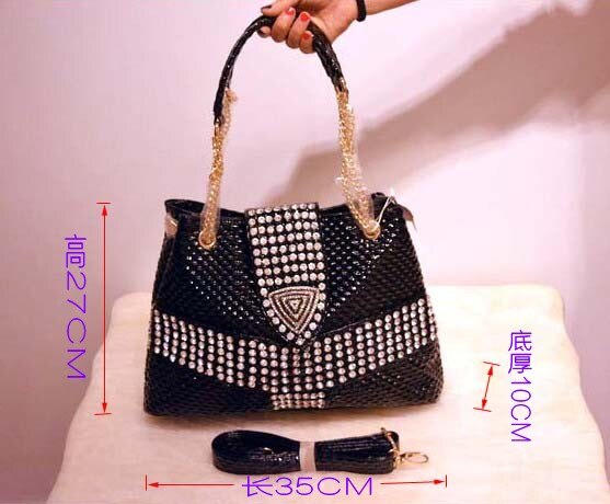 Bolsa feminina de ombro slung bolsa feminina com strass diamante com moda nova grande capacidade concha saco grande: Preto