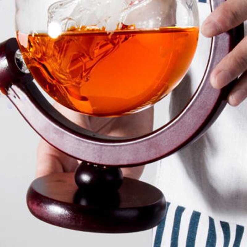850ML Whiskey Decanter Antique Ship Whiskey Dispenser For Liquor Bourbon Vodka Wine Glass Decanter Globe with Wood Stand