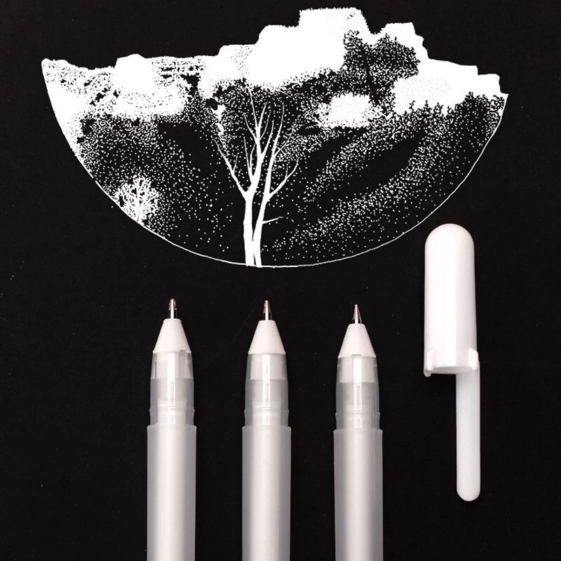 8mm White Highlighter Pen Liner Sketch Markers Scribble Pen Manga School Art Supplies Students