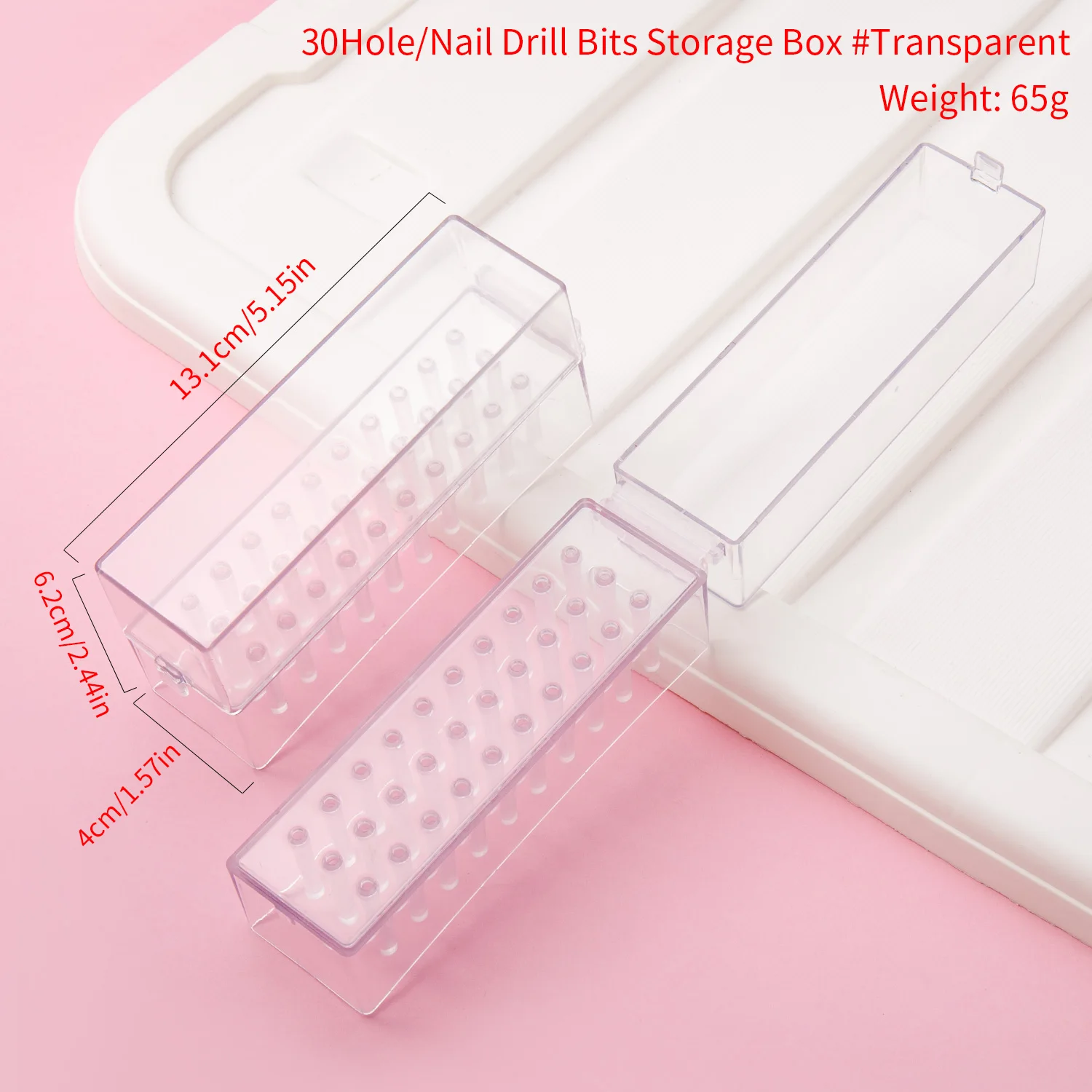 Förvaringslåda för 30- håls nagelborr, manikyrfräshållare, displayställ för nagelborr, hylla, manikyrverktyg: Klar