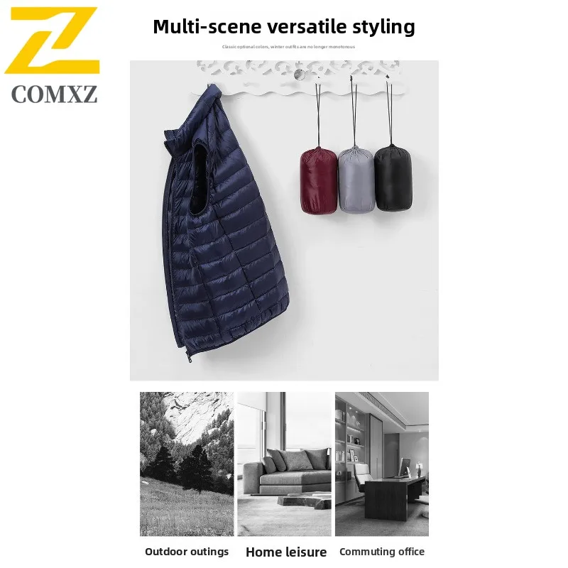 ​ ​ Heren effen donsvest witte eendenveren sport winter casual jas lichtgewicht warme mouwloze jas met standaard colla