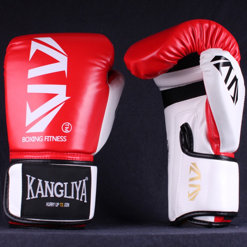 Guantes De Kick Boxing para hombres y mujeres De la PU Karate Guantes De Muay Thai De Boxeo gratis lucha MMA Sanda formación De adultos niños equipo: RED / 8oz