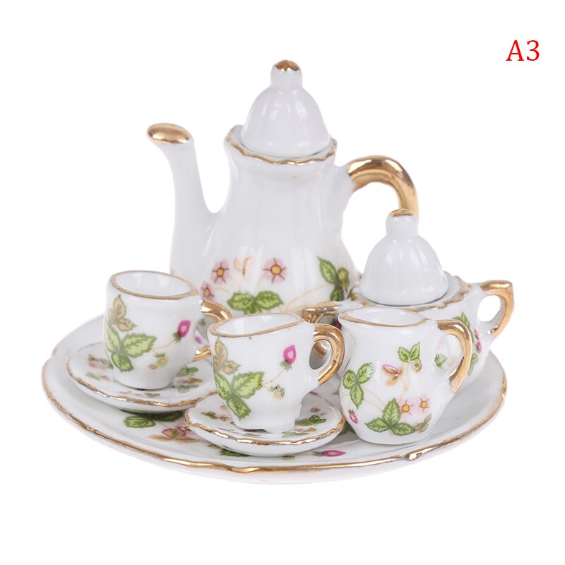 8pcs Dollhouse Miniature Restaurants Goods Porcelain Tea Set Plate Cup Plate Flower Print Dollhouse Furniture Accessories Toys: 3