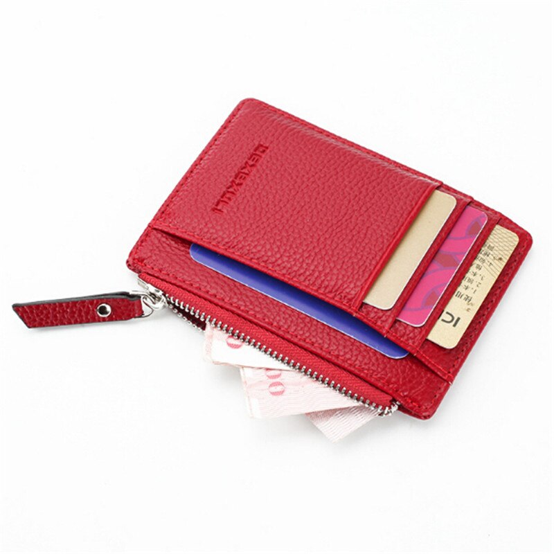 Wallet Mini Leather Card Holders 8 Card Slots Purse Small Men Wallet Women Zipper Pocket Ultra Thin Wallet: red