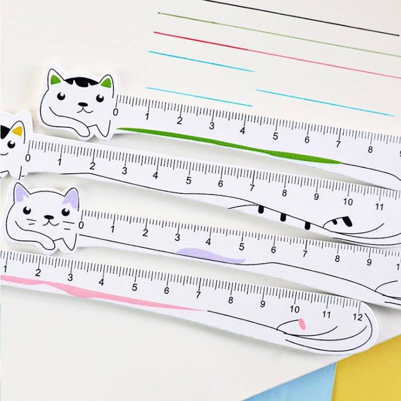 1Pcs Wooden Ruler Cartoon cat painting measuring Stationery Straight Rulers green purple Black pink 12CM