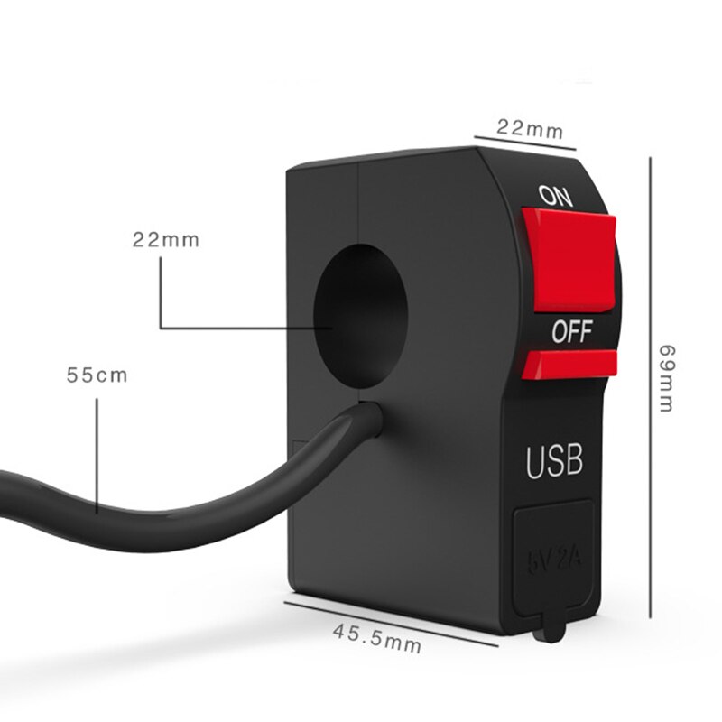Interrupteur universel pour guidon de moto, 12V, bouton marche/arrêt de 22mm, 7/8 pouces, avec chargeur USB, connecteur étanche à 4 fils: Default Title