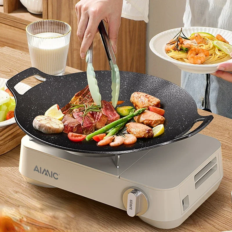Induktions-Antihaft-Pfanne für Pfannkuchen, Guss, Grillen, Grillen, Kochen, Eisen, Bratpfanne, dicke Pfanne, flacher draussen-Herde, Topf, Braten, Grillstein