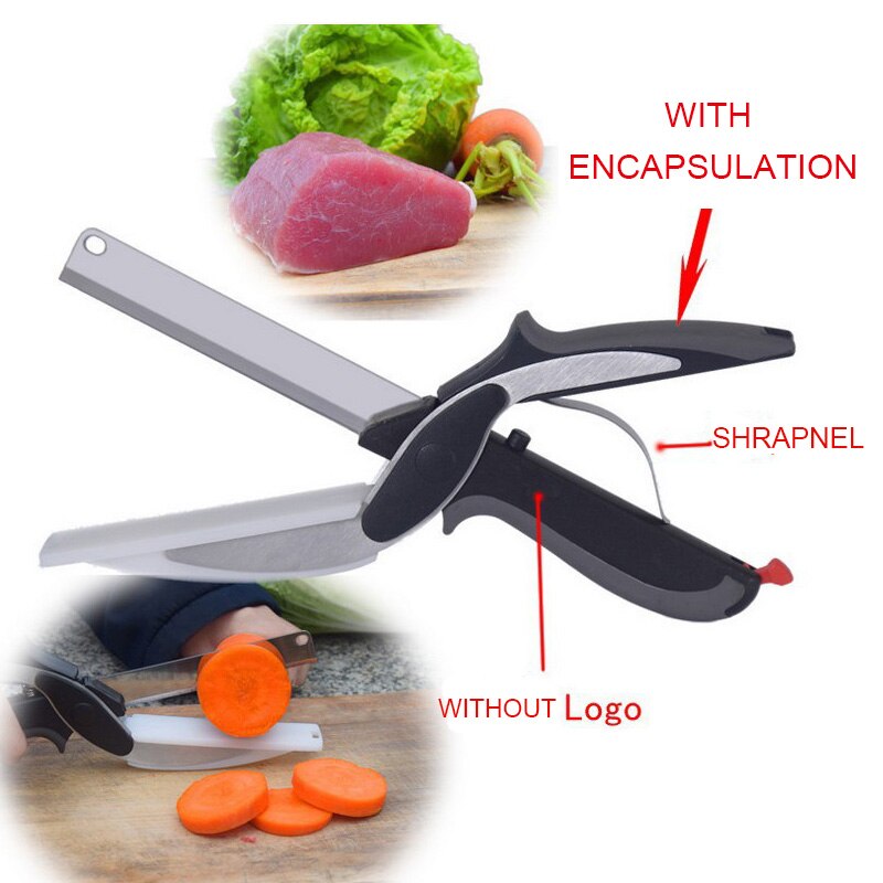 Køkkenkombo smart køkkenkniv multifunktionsskærer 2 in 1 grøntsagssaks rustfrit stål skærebræt chopper frugter