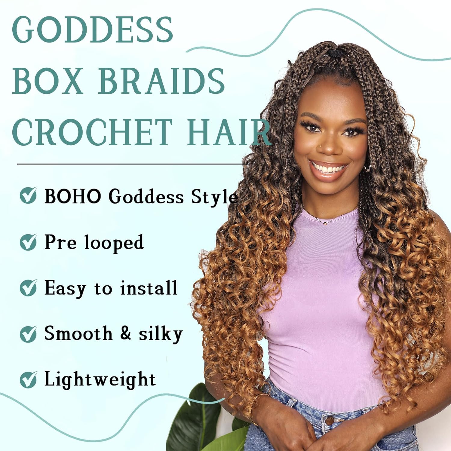 Trenzas sintéticas de la caja de la diosa, pelo de ganchillo con extremos rizados, extensiones de cabello trenzado bohemio preenrolladas en caja de ganchillo para mujeres