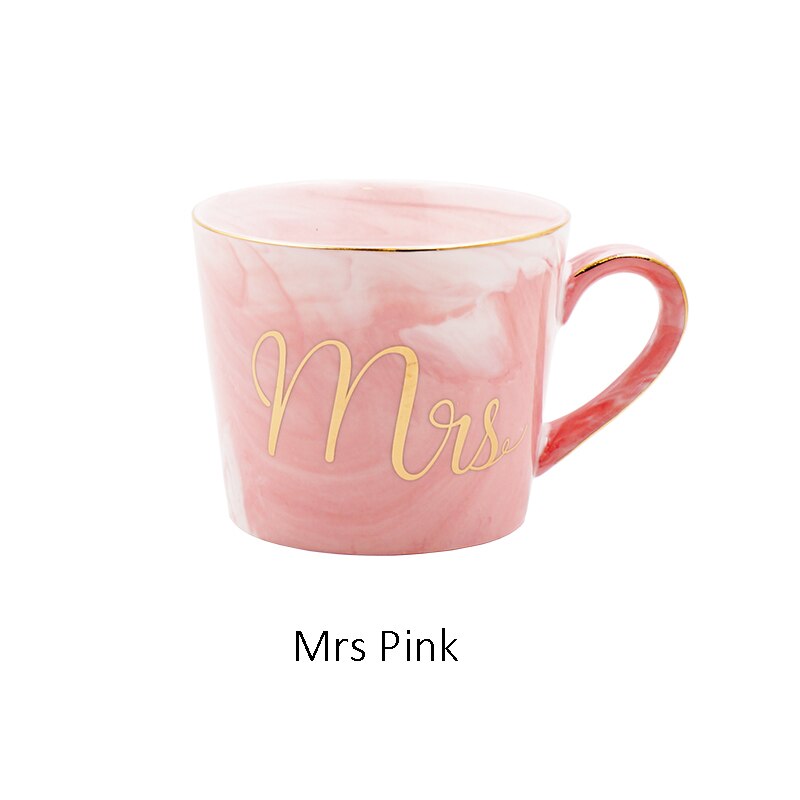 Pintado a mano del Monograma de Oro Natural De Mármol Señor y La Señora Del Té taza de Leche Taza Creativa Taza de Café de Porcelana Del Aniversario de Boda: Mrs Pink