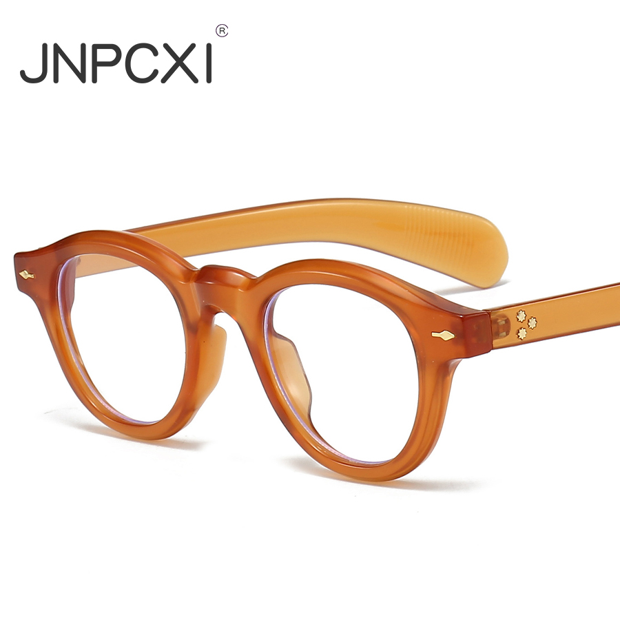JNPCXI Anti-Blu-Ray Runde Frauen Gläser Rahmen Retro Sonnenbrille Nieten Dekoration Optische Männer Orange Brillen Rahmen