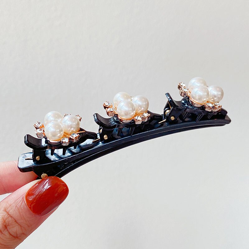 Horquillas trenzadas con perlas y flores para mujer, pinzas decorativas para el cabello, pasadores de sujeción, diadema, accesorios para el cabello: 1