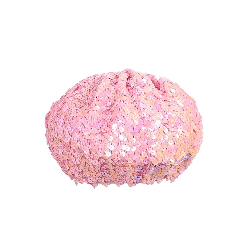 Kvinder dame stretch hæklet skinnende paillet beret hat fest beanie cap club dance: Lyserød
