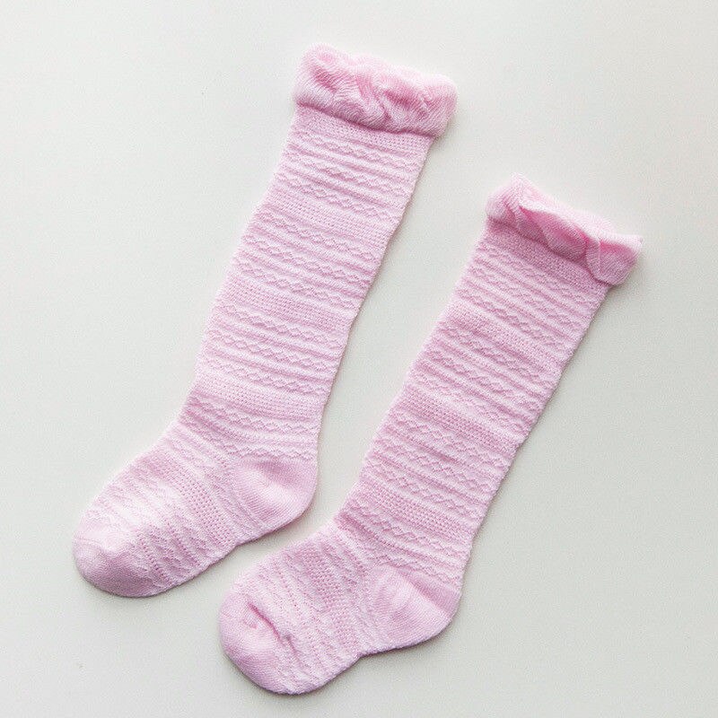 Mærke baby piger sokkinger knæhøj med buer søde baby sokker lange rør børn benopvarmere 0-3t: Lyserød / 0 to 1 t