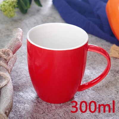 Tasse à café Cappuccino Macaron 240-300ml, en céramique, à bouche large, avec soucoupe, ensembles simples européens, épais et colorés: 300ml Single Red